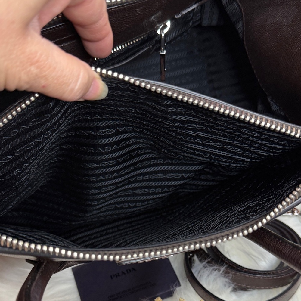 Prada Women's Dark Brown Leather Tote - Picture 12 of 14